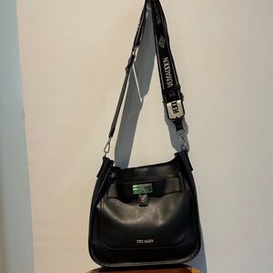 Steve Madden Black and White Crossbody Bag Lock EUC Silver Hardware 11x11x3.5